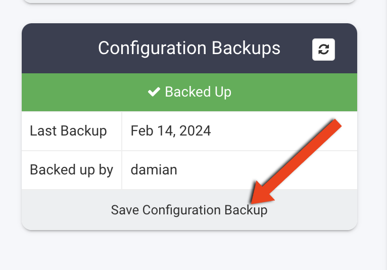 Arrow pointing at config backup button